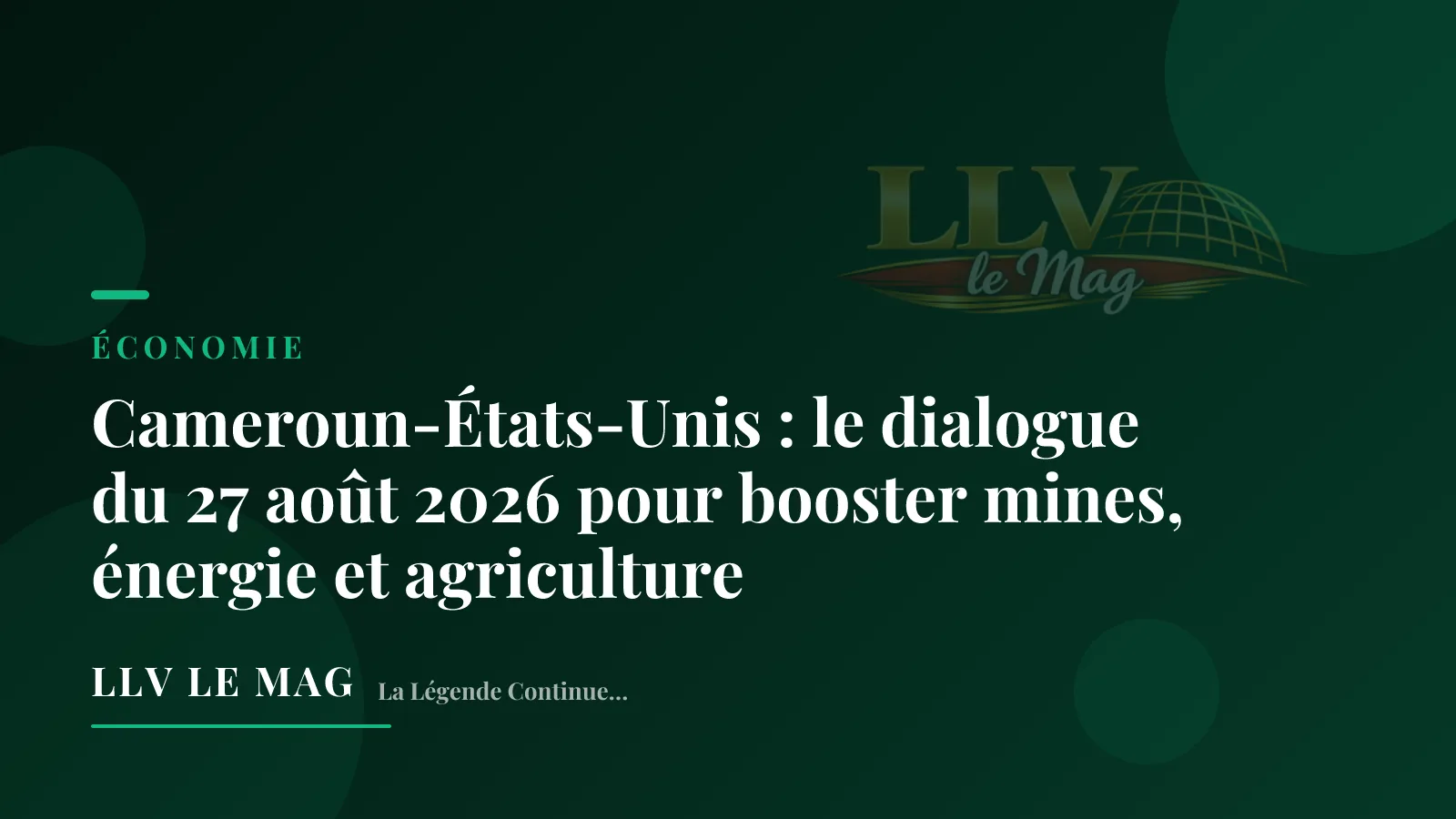 Illustration éditoriale pour Cameroun-États-Unis : le dialogue du 27 août 2026 pour booster mines, énergie et agriculture